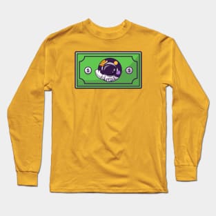 Cute Astronaut Waving Hand On Money Cartoon Long Sleeve T-Shirt